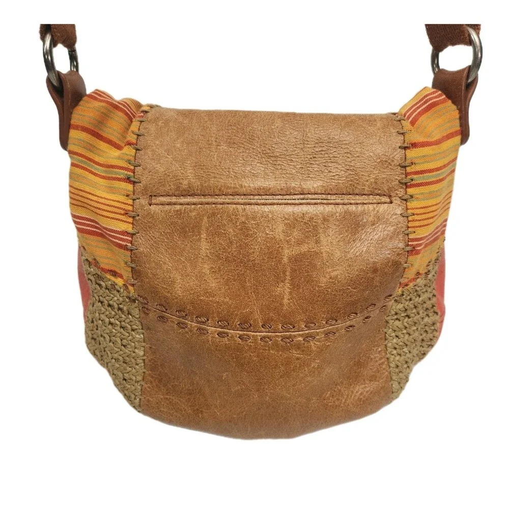 The Sak Purse Deena Flap Crossbody Bag Brown Leather Patchwork Woven Small